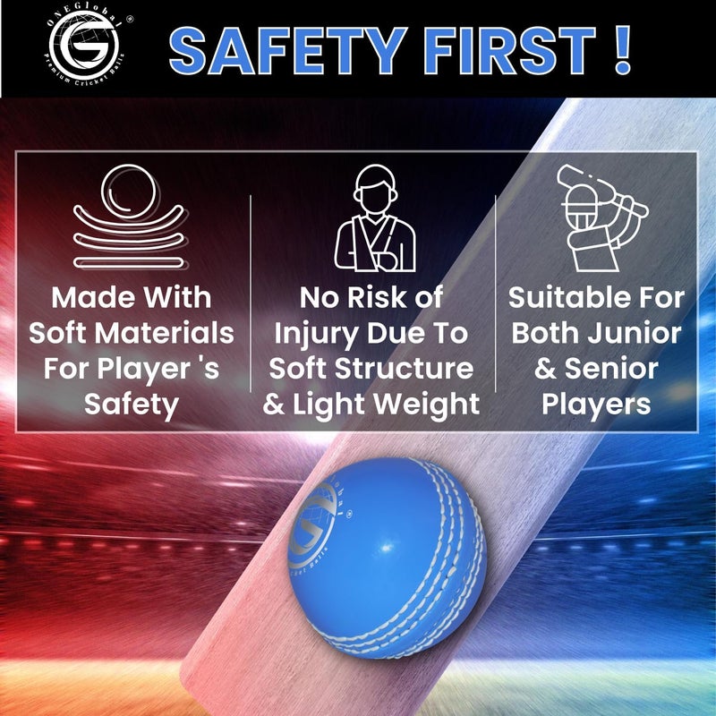 ONEGlobal Soft Rubber Cricket Ball for Practice | Outdoor & Indoor Practice Cricket Ball with Core & Stitched Seam | Realistic Feel, True Bounce & Swing for Practice, Honing Skills & Family Fun - Image 3